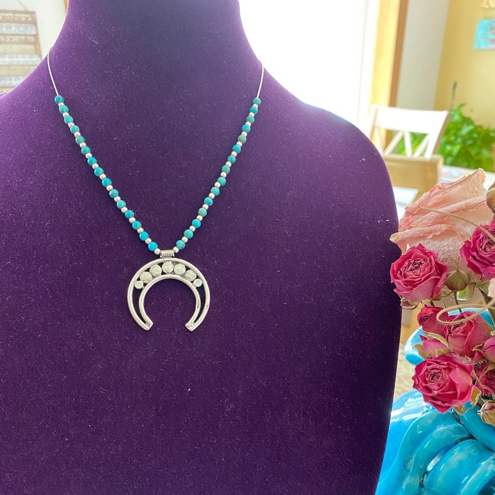 Sterling Silver & Turquoise Crescent Moon Necklace